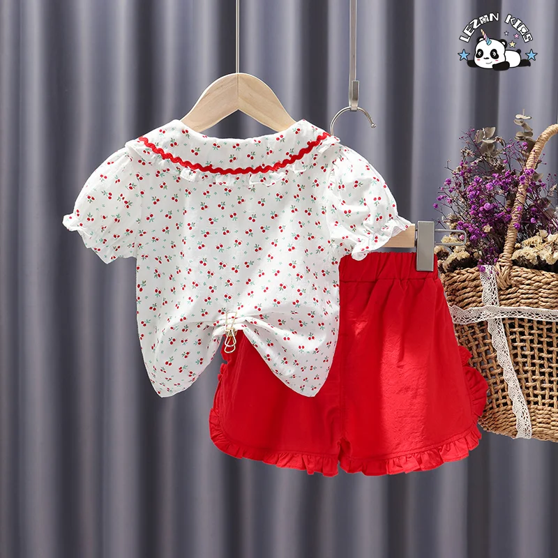 LEZONKIDS - Baby Girl Clothes 2PCS Ruffle Outfits White Shirt Tops+ Denim Pants Ripped Jeans for Girls